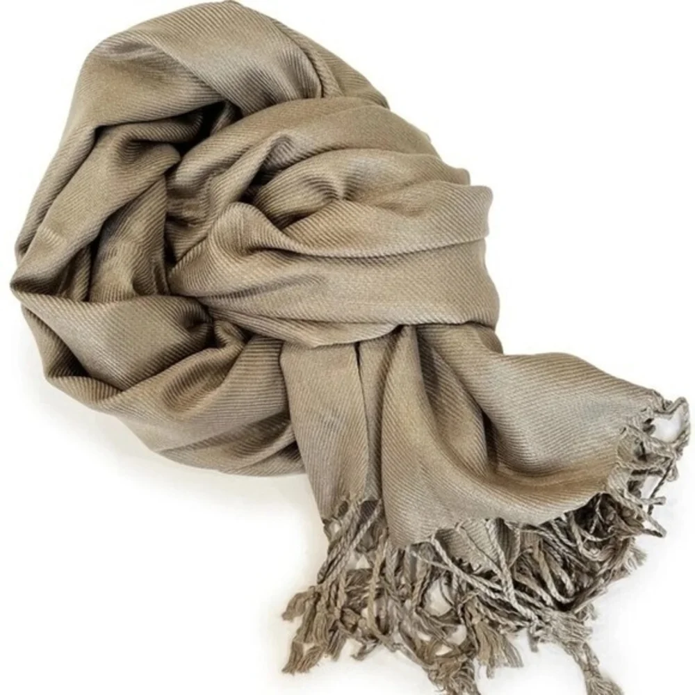 Grey Pashmina Scarf with Fringe 72